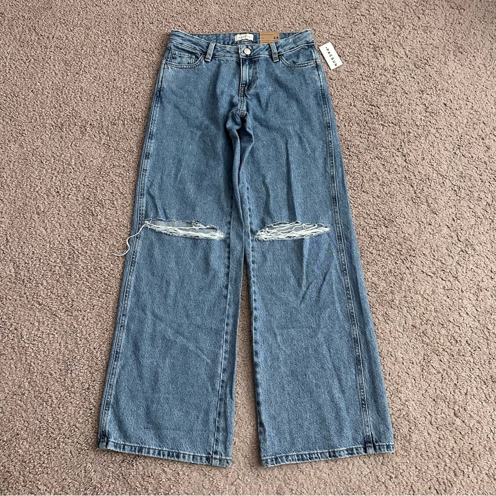 Pacsun Womens Low Rise Baggy Jeans 24 Wide Leg Blue Denim Distressed Y2K